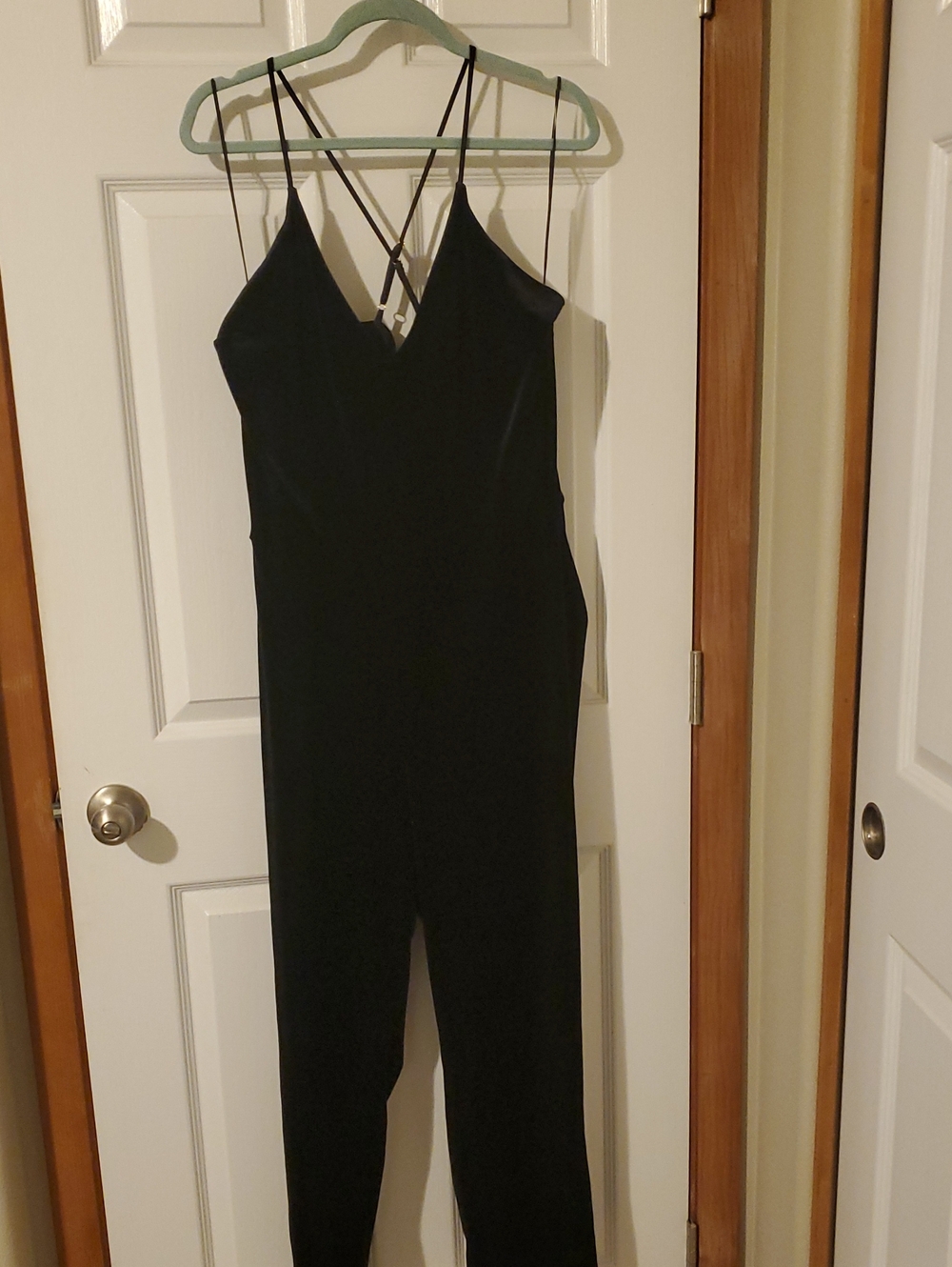 Express Black Velvet Strappy V-Neck Jumpsuit